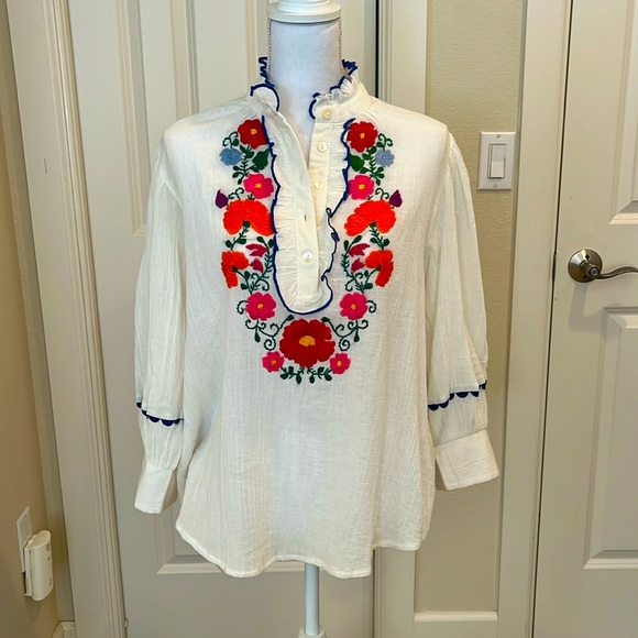 NWOT stunning Antik Batik summer blouse, hand embroidered. - Picture 2 of 11